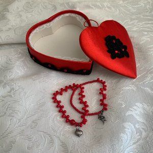 Red Coral Bracelets & Red Satin Heart Container